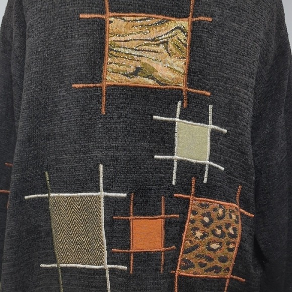 Vintage 90s Black Tapestry Jacket Geometric Animal‎ Print Patches Artsy Large - Picture 9 of 14